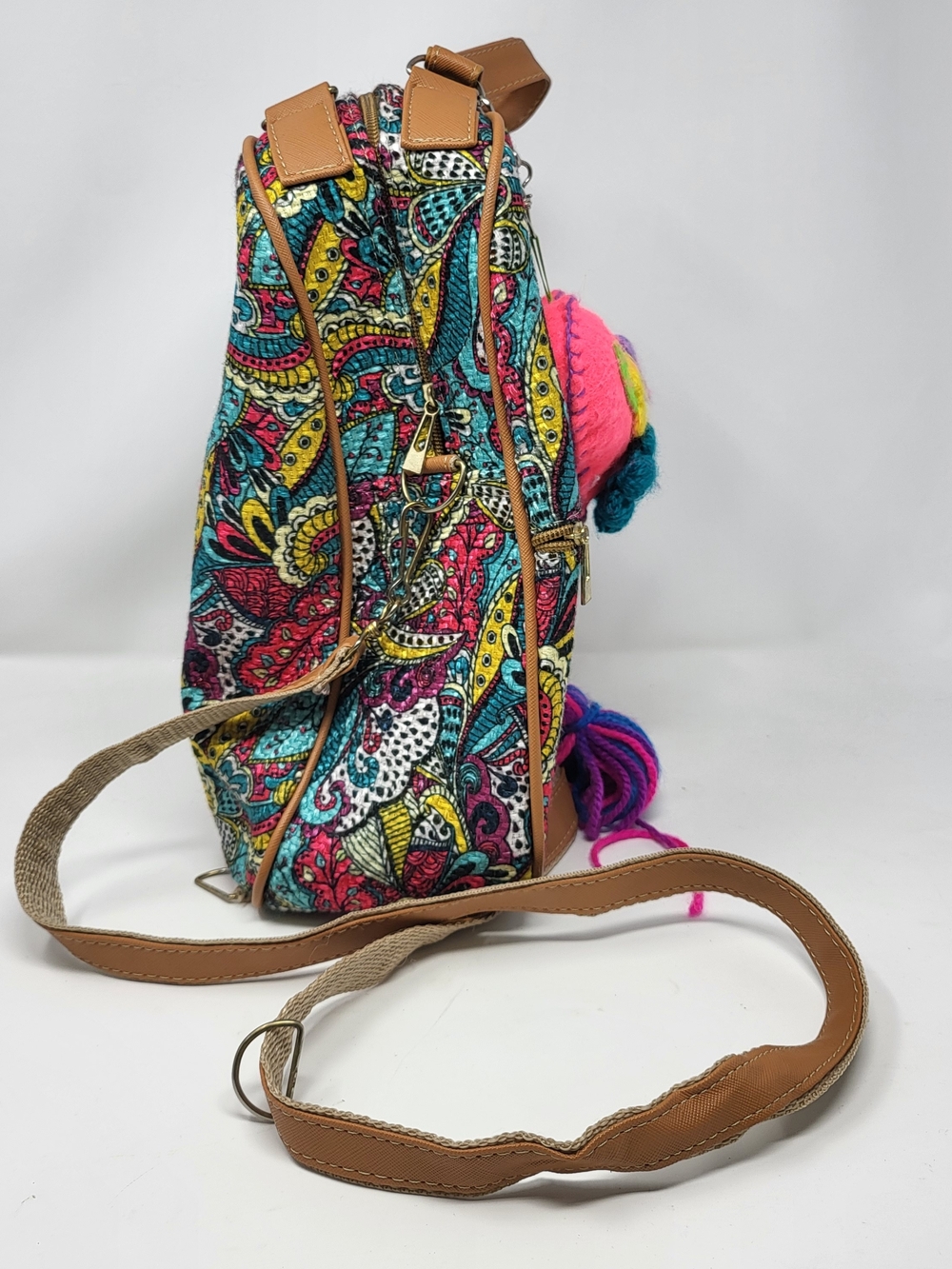 Boho Multicolor Floral Canvas Crossbody Bag - Pink Accent - Picture 4 of 6